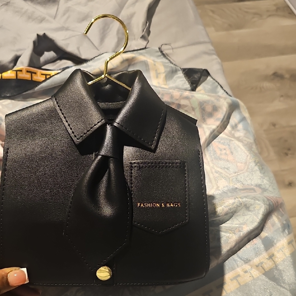 Black Shirt-Shaped Bag with Tie Detail
